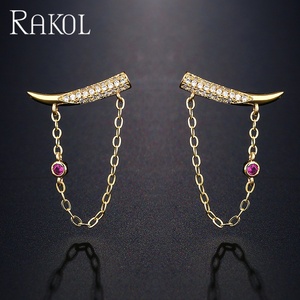 Lakor EP5169 Luxurious Chain Line Hanging Shiny Horn Gold Crystal with <b>Red</b> <b>Earrings</b> 2022 Premium Jewelry - Product Image 2