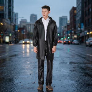 Ensemble de veste imperméable en cuir PU à capuche longue pour homme, veste de travail avec fermeture éclair - Product Image 4
