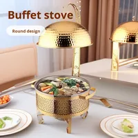 Plat à réchaud de luxe doré avec couvercle roulant en acier inoxydable et cadre en fer, pour buffet de mariage, modèle MTX50, pour services de traiteur, direct usine