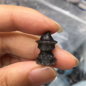 Venta al por mayor Mini Crystal Craft Natur Silver Sheen Obsidiana Tallada Gatos <span class=keywords><strong>de</strong></span> cristal con sombrero <span class=keywords><strong>de</strong></span> Mago para regalo <span class=keywords><strong>de</strong></span> Halloween - Product Image 1