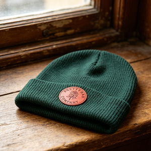 Custom 100% Merino Wool Knit Beanie Hat with Leather Patch, Ribbed Cuffed <strong>Winter</strong> Warm Skull <strong>Cap</strong> for Men &amp; Women - Product Image 2