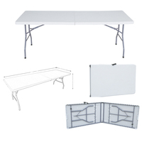 Vente en gros de table de mariage pliable pour extérieur ou intérieur de 240cm, table de camping et de pique-nique en plastique pliante en deux de 8 pieds