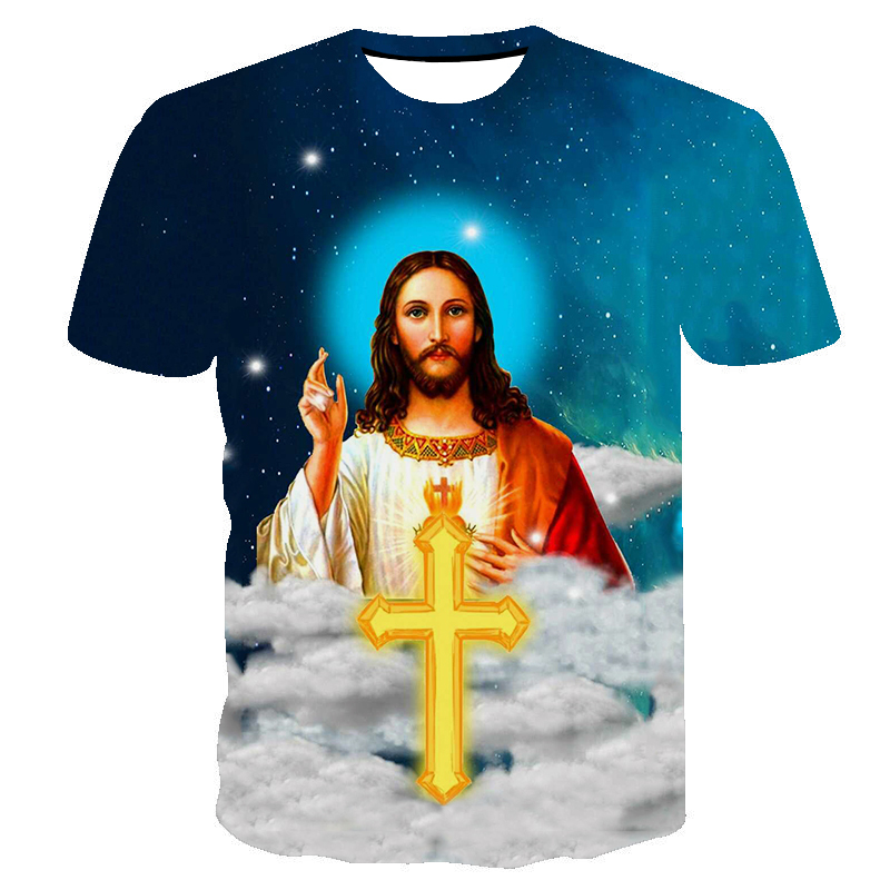 Christian Mens Clothing T Shirts Oversized T Shirt Gothic Jesus Christ Cross 3D Print O-Neck Tops Vintage Hip Hop Short Sleeve - 200000343