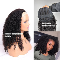 Vente en gros 3/4 perruque demi-tête avec clip sans couture de qualité cheveux Remy crépus bouclés 200% de densité Aucune colle requise