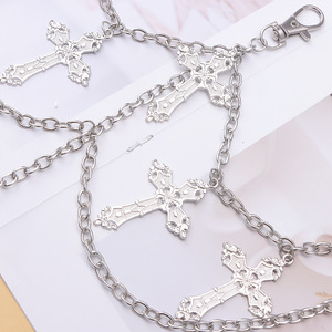 Chaîne de taille multicouche avec pendentif croix en argent tibétain pour femme, chaîne de corps tendance, accessoire de style hip-hop pour usage quotidien - Product Image 2