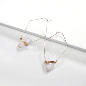 Natural Quartz Crystal Cluster Wire Wrapped Fashion Earrings, Raw Quartz Earrings