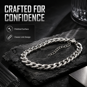 Bracelet tendance minimaliste pour homme, maillons Figaro et cubains, en acier inoxydable poli, couleur argent, avec extension réglable, style streetwear - Product Image 3