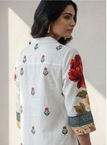 Vestido Elegante de Doble Botonadura para Mujer, Ropa Casual de Alta Calidad, Tela de Algodón Transpirable, Diseño Geométrico Abstracto, Ligero - Product Image 3