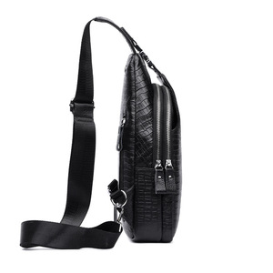 Túi đeo hông da bò thật họa tiết cá sấu dành cho nam, kiểu dáng thời trang, khóa kéo, đeo chéo, đeo vai, lớp trên cùng, phong cách giản dị - Product Image 5