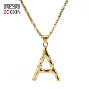 Zogxin Letter A Pendant Necklace Stainless Steel 18K Gold Plated Hip Hop Fashion Jewelry Men Women Accessories - Product Image 1