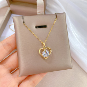 Nuovo arrivo catena estesa amore a forma di cuore ciondoli Micro-intarsio impermeabile appannamento collane in acciaio inox libero per bambini - Product Image 5