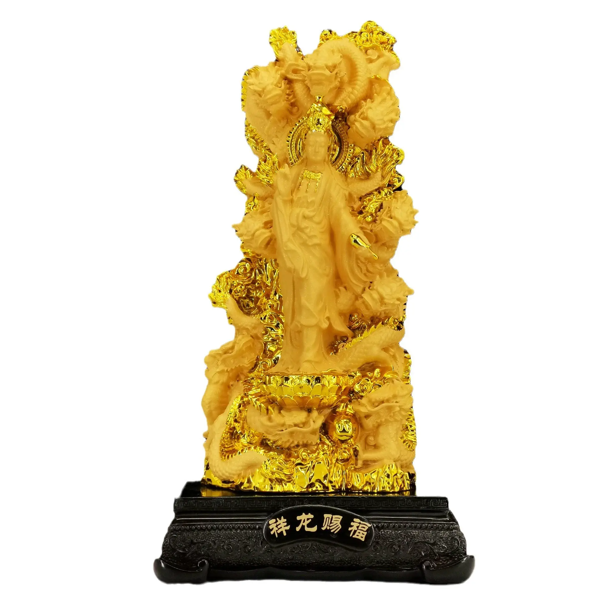 2023 роскошный полимерный орнамент китайский Гуаньинь деревянная статуя сидящего лотоса Гуаньинь деревянная статуя Будды