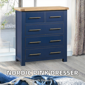 Table de toilette moderne de luxe rose en bois de pin massif et fer, 5 tiroirs, avec miroir et éclairage – Offre spéciale - Product Image 2