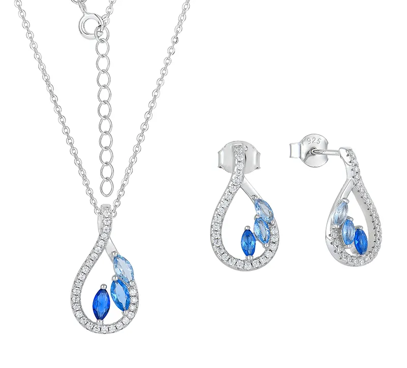 Benutzer definierte OEM Halsketten Ohrringe Schmuck Set Luxus Fine Jewelry Frauen Sterling Silber Zirkonia Shining Set für Frauen