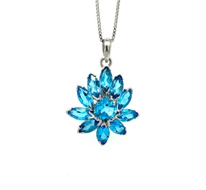 Colgante de Topacio azul hecho a mano de Plata de Ley 925 para mujer, joyería étnica de piedras preciosas azules naturales, regalos de aniversario de rodio, venta al por mayor - Product Image 2