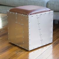 Tabouret Pouf Aviateur en Cuir Véritable Style Loft Industriel Rétro Luxe, Banc Confortable Capitonnée Vintage pour Chambre à Coucher