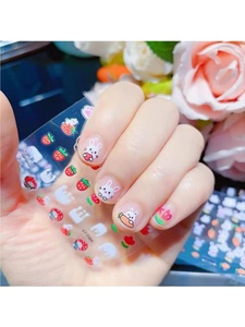 30 autocollants pour ongles pour enfants, motif lapin de dessin animé, qui brillent dans le noir, autocollants mignons pour ongles en forme de fleurs, autocollants adhésifs Kawaii pour enfants - Product Image 2