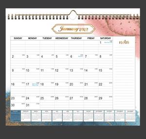 OEM ODM <span class=keywords><strong>2024</strong></span> <span class=keywords><strong>Calendrier</strong></span> mural en fil spirale avec impression de grande taille personnalisée Bloc-notes en papier d'art 12 mois pour l'utilisation de la date au bureau - Product Image 3