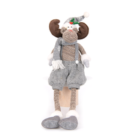 Figurine de renne en peluche grise de 16 pouces avec écharpe tricotée et chapeau à bois de cerf, décoration de Noël pour cheminée, prête à la vente