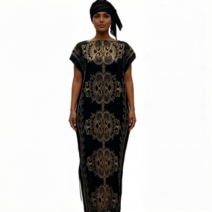 Latest Popular Best-selling Breathable Linen-cotton Embroidered 85*140cm Kanga Clothing Dress Summer Dashiki Black Women Formal - Product Image 1