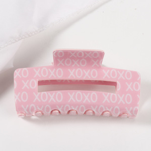 2025 Día de San Valentín colorido plástico corazón Rosa impreso garra Clips creativo rombal pinzas para el cabello <span class=keywords><strong>gancho</strong></span> 8,5 cm pinzas para el cabello - Product Image 4