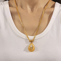Collier pendentif en zircon goutte d'eau en acier inoxydable plaqué or 18 carats sans ternissement, collier à perles en pierre noire pour femmes, bijoux