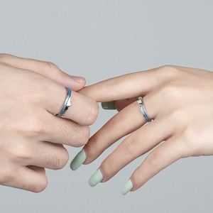 Bagues de couple tendance, ensembles de bagues de mariage pour couple, bagues ajustables ouvertes personnalisées, design montagne et mer, bague en diamant - Product Image 4