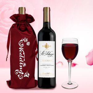 Embalaje de satén de seda de alta calidad con logotipo personalizado, regalo de una botella de vino Borgoña Vino Blanco, bolsas con cordón - Product Image 1