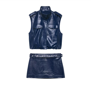 Veste <span class=keywords><strong>en</strong></span> similicuir pour <span class=keywords><strong>femme</strong></span> ZATRHMBM, collection printemps/automne 2026, nouvelle mode, col montant rétro, sans manches - Product Image 6