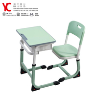 Conjunto de Silla y Escritorio Escolar Individual de Metal, Moderno, Cómodo, Ergonómico, Duradero, Ajustable en Altura y Antideslizante para Estudiantes de Primaria