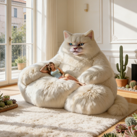 Fauteuil pouf géant en forme de chat, grand canapé-lit blanc moelleux, mobilier de salon créatif en forme d'animal