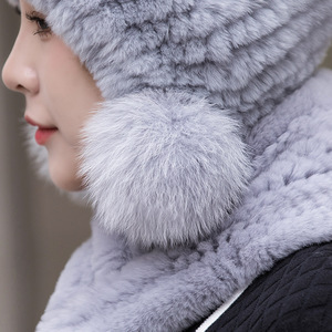 Berretto invernale da <span class=keywords><strong>donna</strong></span> in pelliccia di coniglio lavorato a maglia <span class=keywords><strong>e</strong></span> <span class=keywords><strong>sciarpa</strong></span> lunga comodo cappello <span class=keywords><strong>e</strong></span> <span class=keywords><strong>sciarpa</strong></span> da guanto - Product Image 6