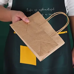 Tas kemasan hadiah Kraft tas kertas kopi makanan bungkus makanan cepat gagang kertas putar berwarna kualitas tinggi desain kustom