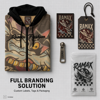 Sweat à capuche zippé intégral RAMAX Hiver Ample Double Couche 500GSM Noir Imprimé Intégral Streetwear Graphique Homme Personnalisé OEM ODM Vente en Gros Usine