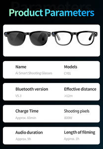 Lunettes intelligentes IA améliorées avec caméra 8MP 1080P, commande vocale, traduction en temps réel, étanches IPX-5, magnétiques, 290mAh - Product Image 6