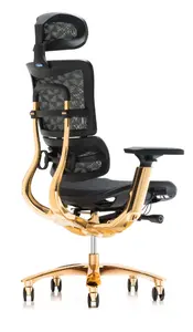 Luxury Furniture CEO Boss Executive Office Chair Gold Gild With High Back 360 Swivel Modern Classic Design PU Amrest Footrest