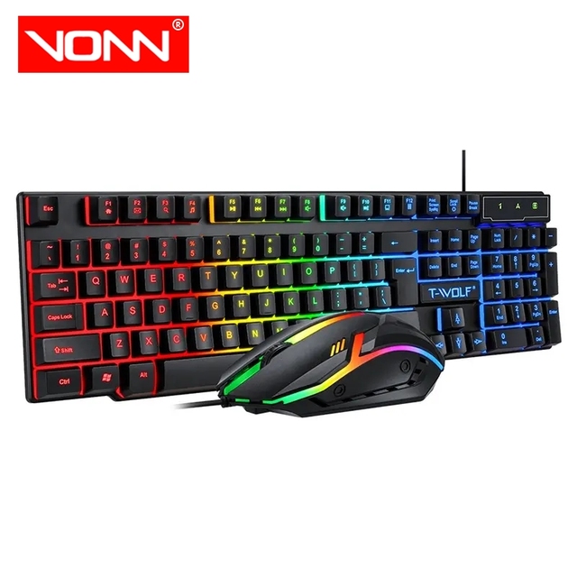 TF200 Wired LED Backlit Gaming Keyboard and Mouse Combo Have English Spanish Russian for PC Laptop