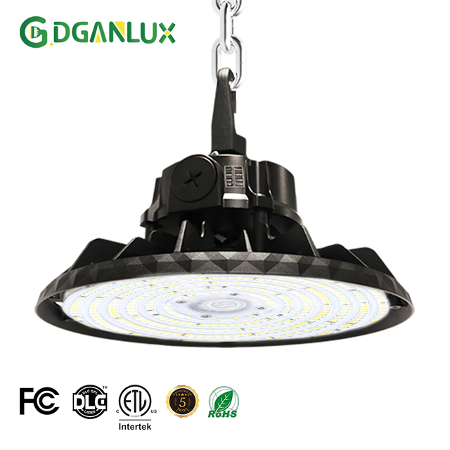 Commercial Industrial UFO LED High Bay Lights 100W/150W/200W IP65 Aluminum Housing 1-10V Dimmable 5-Year Warranty for Warehouse