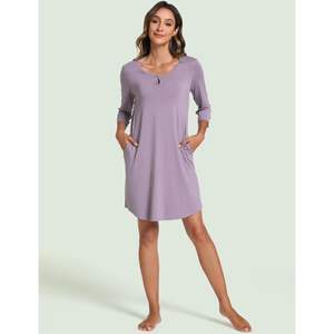 Chemise de nuit personnalisée pour femme, manches 3/4, col rond, avec poches, en viscose de bambou - Product Image 1