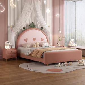 Moderno e minimalista fragola letto per bambini per ragazze 1.5m letto singolo nuovo <span class=keywords><strong>Design</strong></span> carino in pelle principessa in legno per bambini letto - Product Image 3