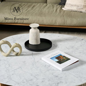 Meubles de salon en bois massif naturel de style moderne table basse ronde en marbre blanc table basse extérieure personnalisée - Product Image 3