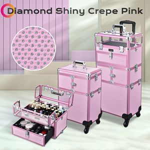 Vali trang điểm đa năng 2 trong 1 màu hồng, có ngăn kéo, 54 ngăn, nắp trong suốt mở rộng, 4 bánh xe di động, hộp đựng dụng cụ làm móng - Product Image 5