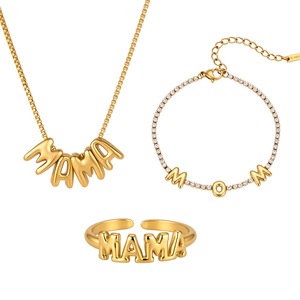 Collier en acier inoxydable plaqué or 18 carats avec CZ, style <span class=keywords><strong>chic</strong></span> français, pour la fête des mères, <span class=keywords><strong>MAMA</strong></span>, bijoux féminins légers et luxueux - Product Image 1