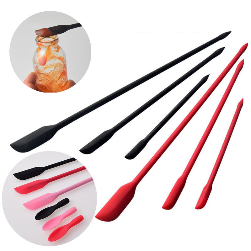 3 PCS Long Handle Narrow Custom Mini Dünne Silikon kautschuk Löffel Schaber Spatel Für Kosmetische Make-up Back gläser Set