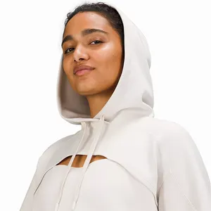 Оптовая продажа, Белый высококачественный спортивный костюм с длинными рукавами, укороченный топ с логотипом без рисунка для йоги, пуловер, свитшот, женские худи на заказ