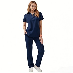 Women's Medical <b>Scrub</b> <b>Set</b> Split Top And Bottom Rose Pink Light Blue Navy Black Yellow Woven Fabric Hospital Uniforms S XXL - Product Image 3