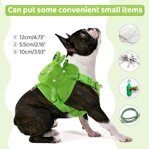 Dog Harness with <b>Backpack</b> Frog Cartoon Pet Walking Harness Vest Breathable Mesh Promotional Dog Themed Gifts with Snacks Storage - Product Image 6