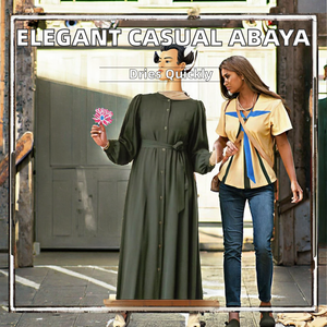 Abaya longue à manches longues pour femme, col montant, robe modeste, couleur unie, coton respirant, tenue quotidienne, style Moyen-Orient - Product Image 2