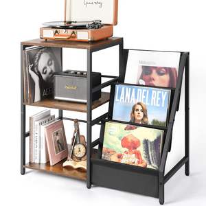 Meuble de rangement CD moderne en fer avec support tournant à 3 niveaux et table d'appoint pour salon - Product Image 1