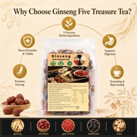 Thé en vrac aux cinq trésors de ginseng, thé santé spécial avec baies de goji noires, mûres et dattes rouges, saveur florale pour hommes et femmes